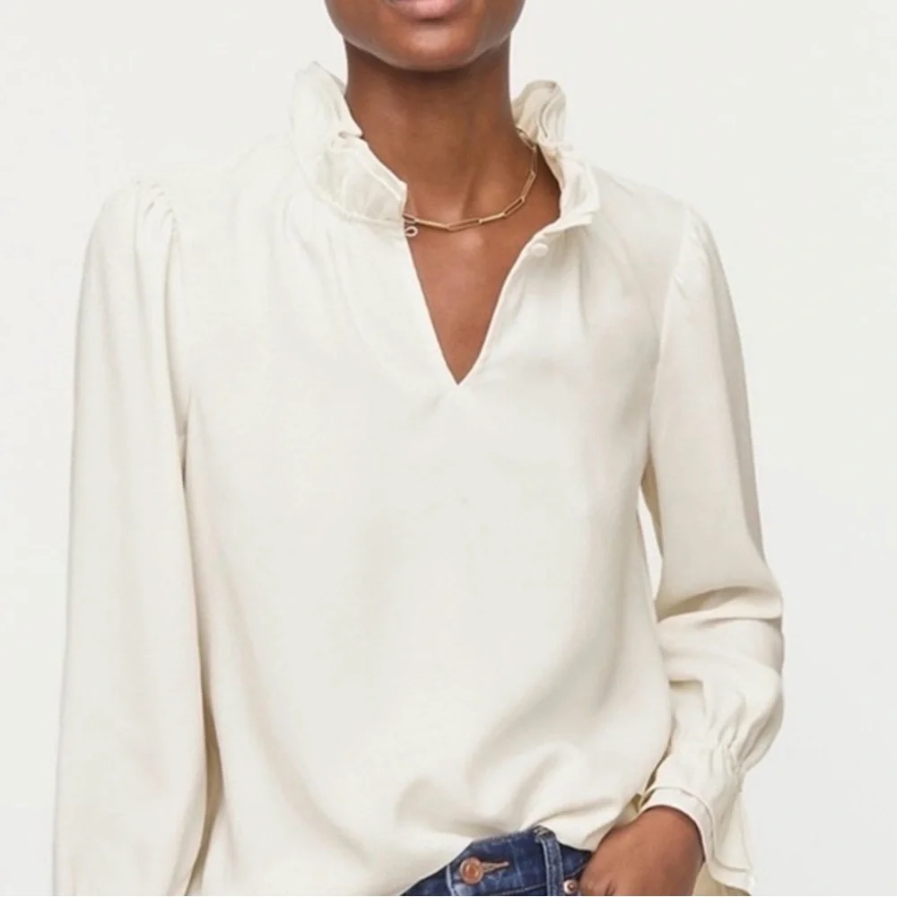 J. Crew Ruffleneck Top 365 Crepe Sz. 6 - Picture 2 of 10